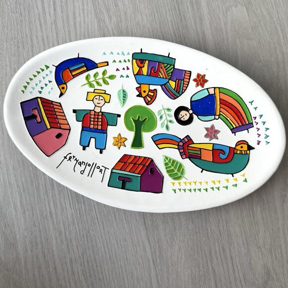 Fernando Llort Signed Art Ceramic Decor Plate Wall Deco Egyptian Bird 12" x 7" - Picture 1 of 7